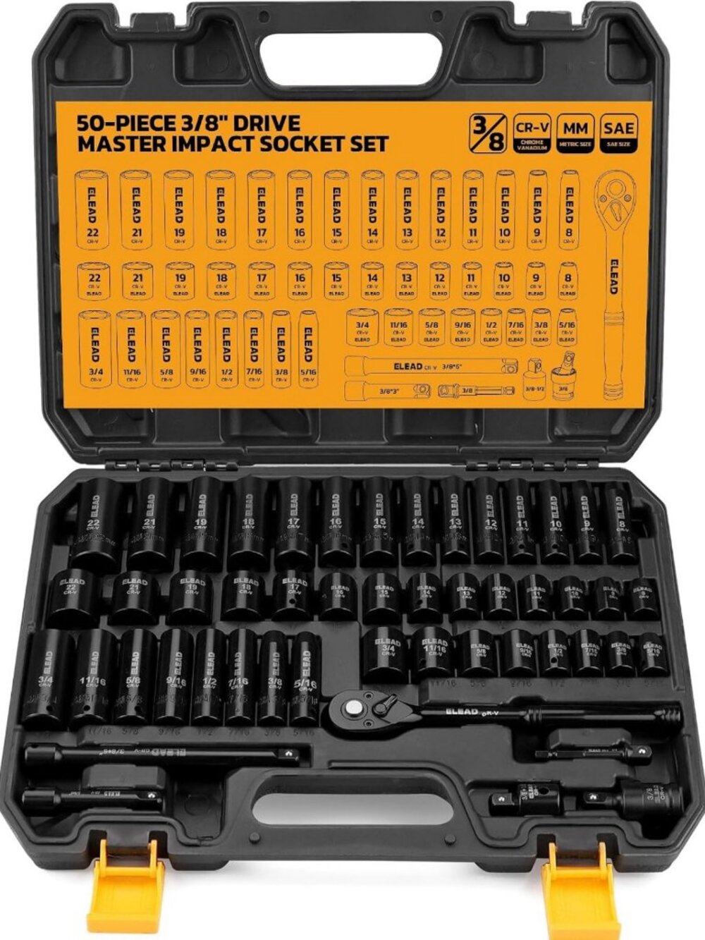 50-Piece Impact Socket Set - SAE & Metric, Deep & Shallow, Ratchet Handle